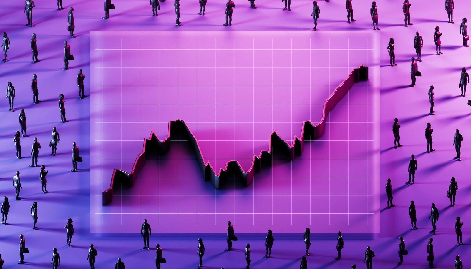 Convergence of Insight: Business Minds Illuminated Beneath a Rising Data Curve